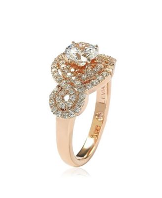 Suzy Levian Sterling Silver Cubic Zirconia Swirl Halo Center Stone Ring