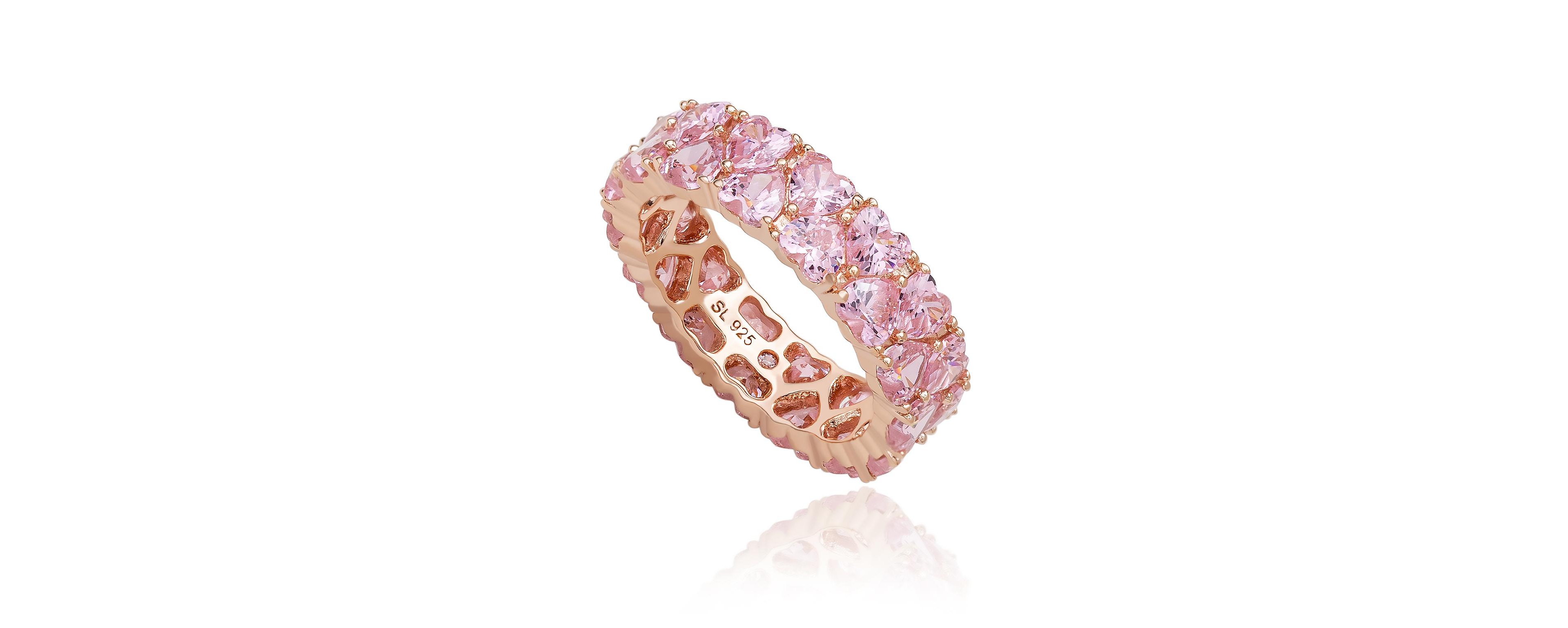 Suzy Levian Sterling Silver Cubic Zirconia Heart Cluster White Eternity Band