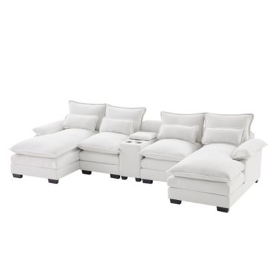  123" 6-Seat U-Shaped Sofa with Console, Cupholders, USB Ports