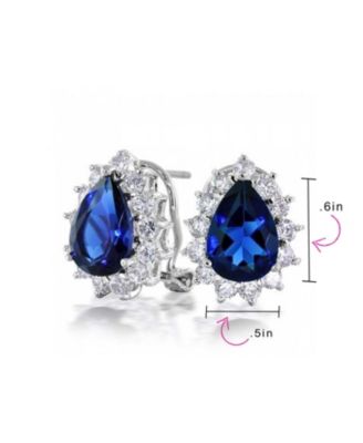  Halo Teardrop CZ Stud Earrings with Omega Back in Silver Plated Brass