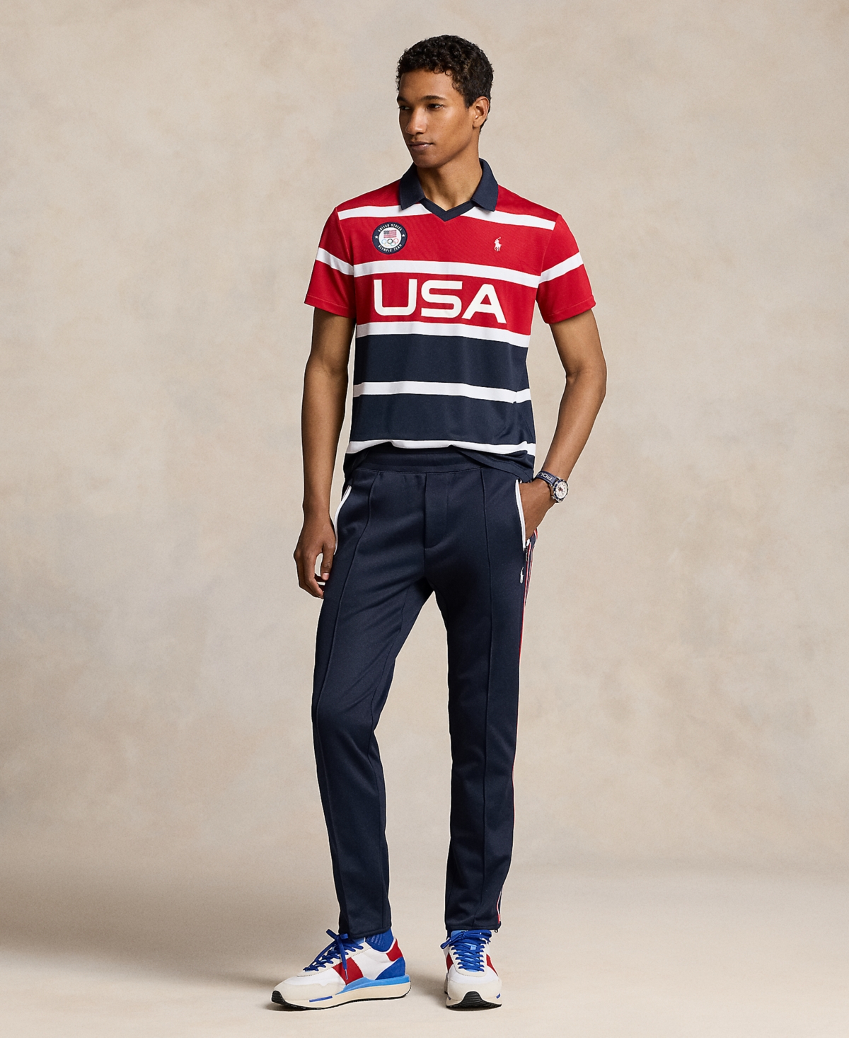 Polo Ralph Lauren Men's Team Usa Custom Slim-Fit Stretch Striped Mesh Polo Shirt
