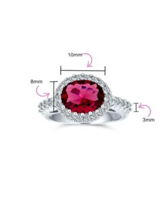 3CTW Oval Solitaire Cubic Zirconia CZ Pave Red Statement Fashion Ring Silver Plated Brass