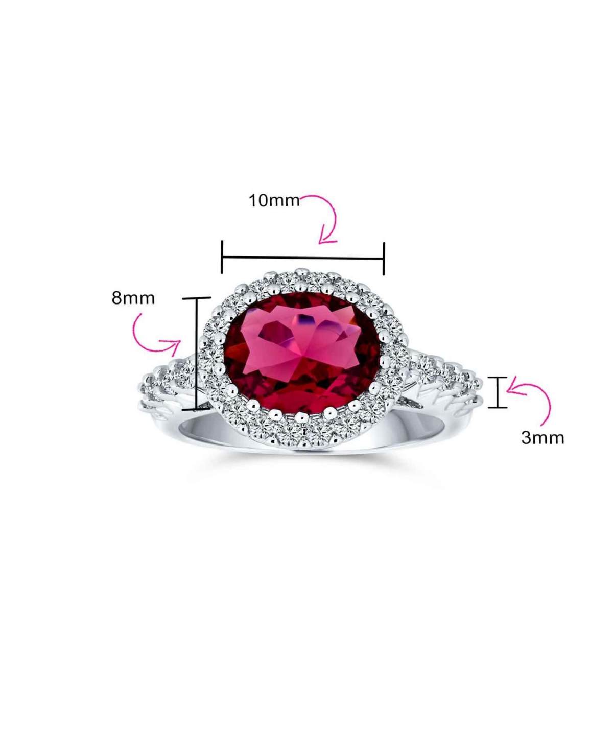 Bling Jewelry 3CT Oval SolitaireCubic Zirconia Cz PaveStatement Fashion Ring For Women Rhodium Plated Brass - Red