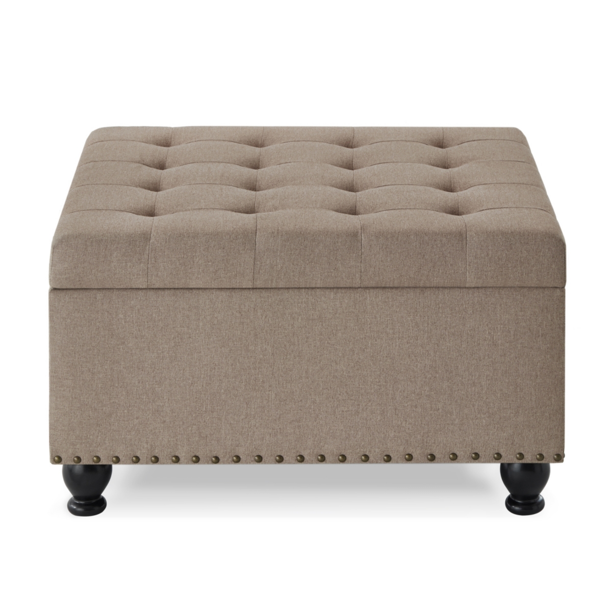 Linen Upholstered Storage Ottoman/coffee table with Wooden Legs