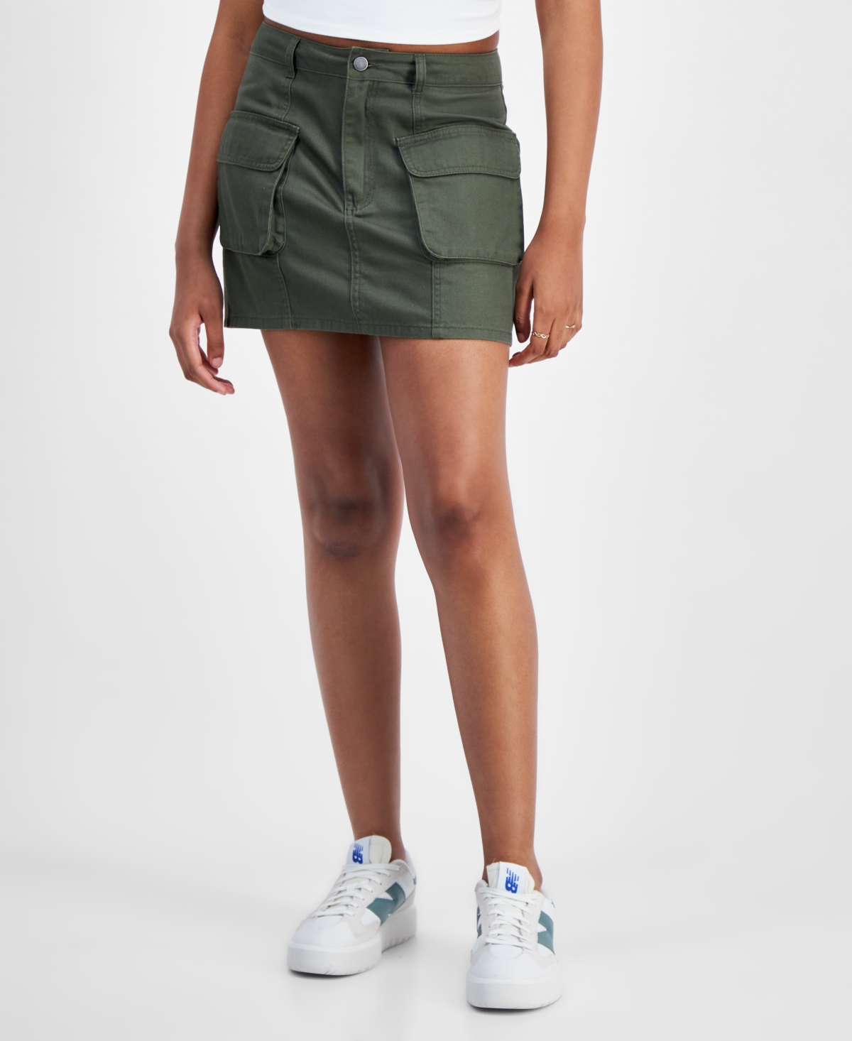 TINSELTOWN JUNIORS' COTTON DENIM CARGO MINISKIRT 