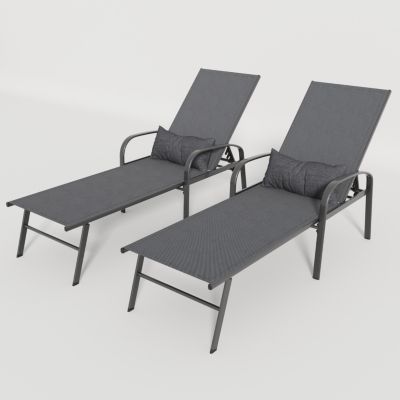 Streamdale 2 Pieces Set Outdoor Patio Swimming Pool Lounge Gray Color With Pillow