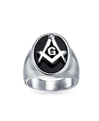 Square Compass Black Oval Signet Freemason Masonic Ring Stainless Steel