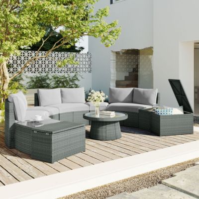 Streamdale Half-Moon Rattan Patio Sofa Set