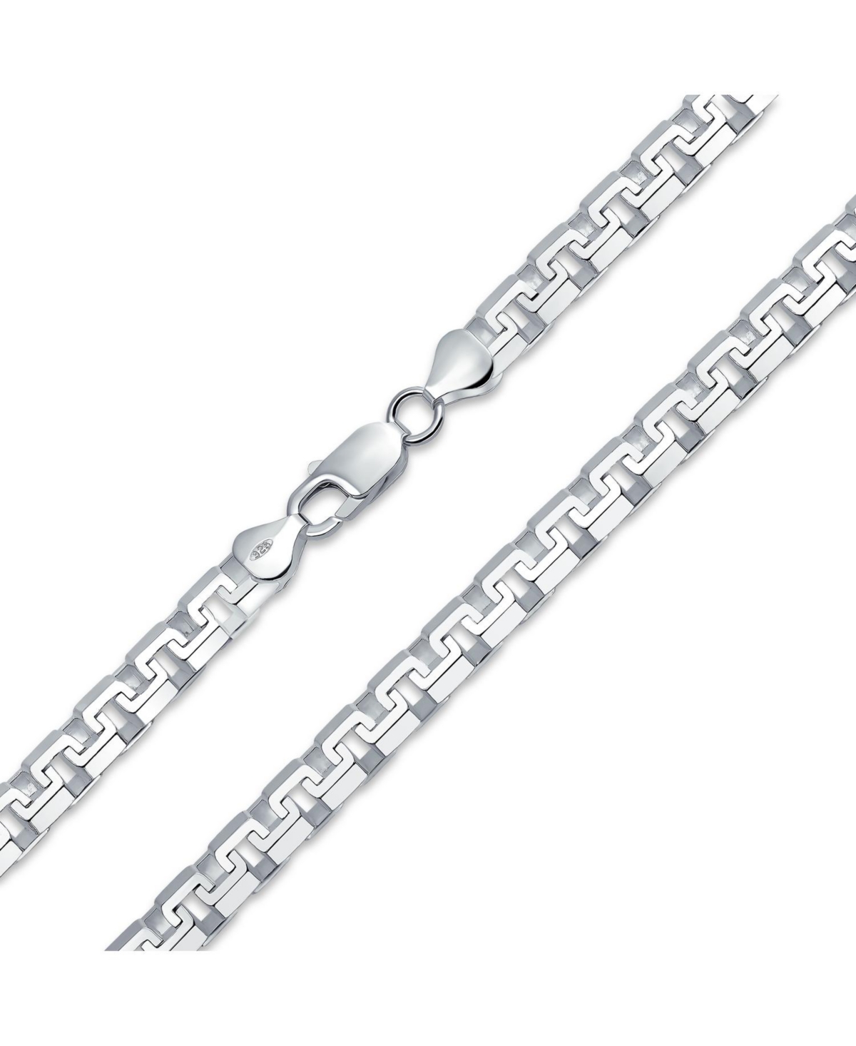 Men's 6.5 Thick Heavy Solid Franco Square Chain Link Necklace For Men Greek Key Design For Men .925 Sterling Silver 20" Inch Made In Ita
