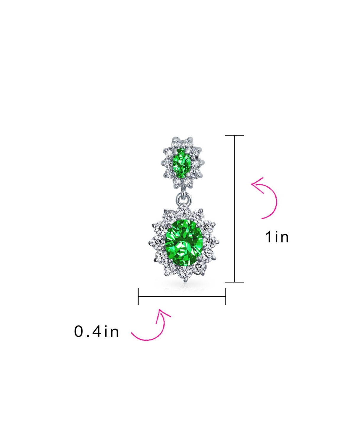 Bling Jewelry Crown Halo Oval Cubic Zirconia Green Green Cz Fashion Dangle Drop Earrings For smaid Rhodium Plated