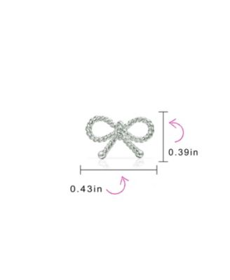 Simple Dainty Thin Twist Rope Cable Ribbon Bow Stud Earrings Rose Gold Plated .925 Sterling Silver