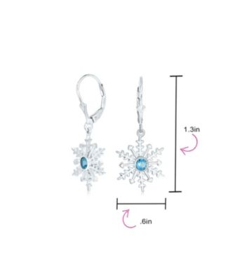 Winter Party Holiday Christmas Drop Lever back Clear Star Ice Blue Snowflake Dangle Earrings Sterling Silver