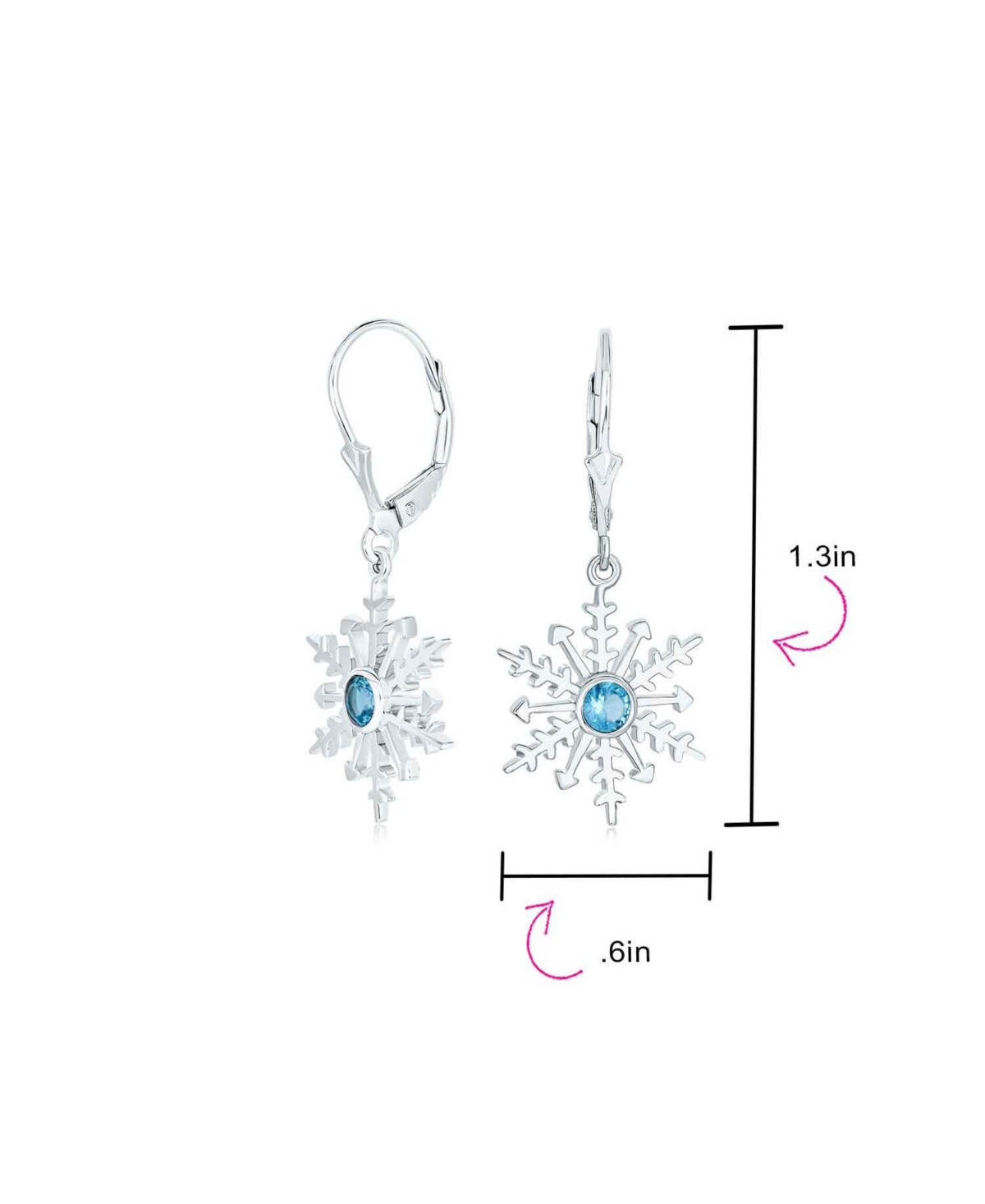 Bling Jewelry Winter Party Holiday Christmas Drop Lever back Clear Star IceSnowflake Dangle Earrings For Women Sterling Silver - Blue