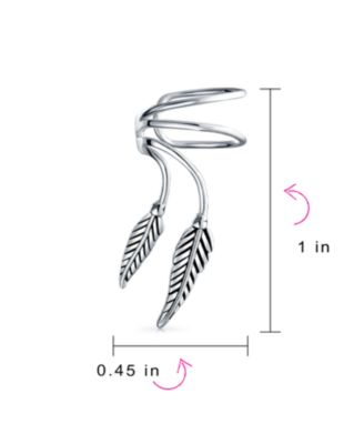 Double Leaf Feather Cartilage Ear Cuffs Clip Wrap Wire Earrings Helix Non Pierced Ear Oxidized Sterling Silver