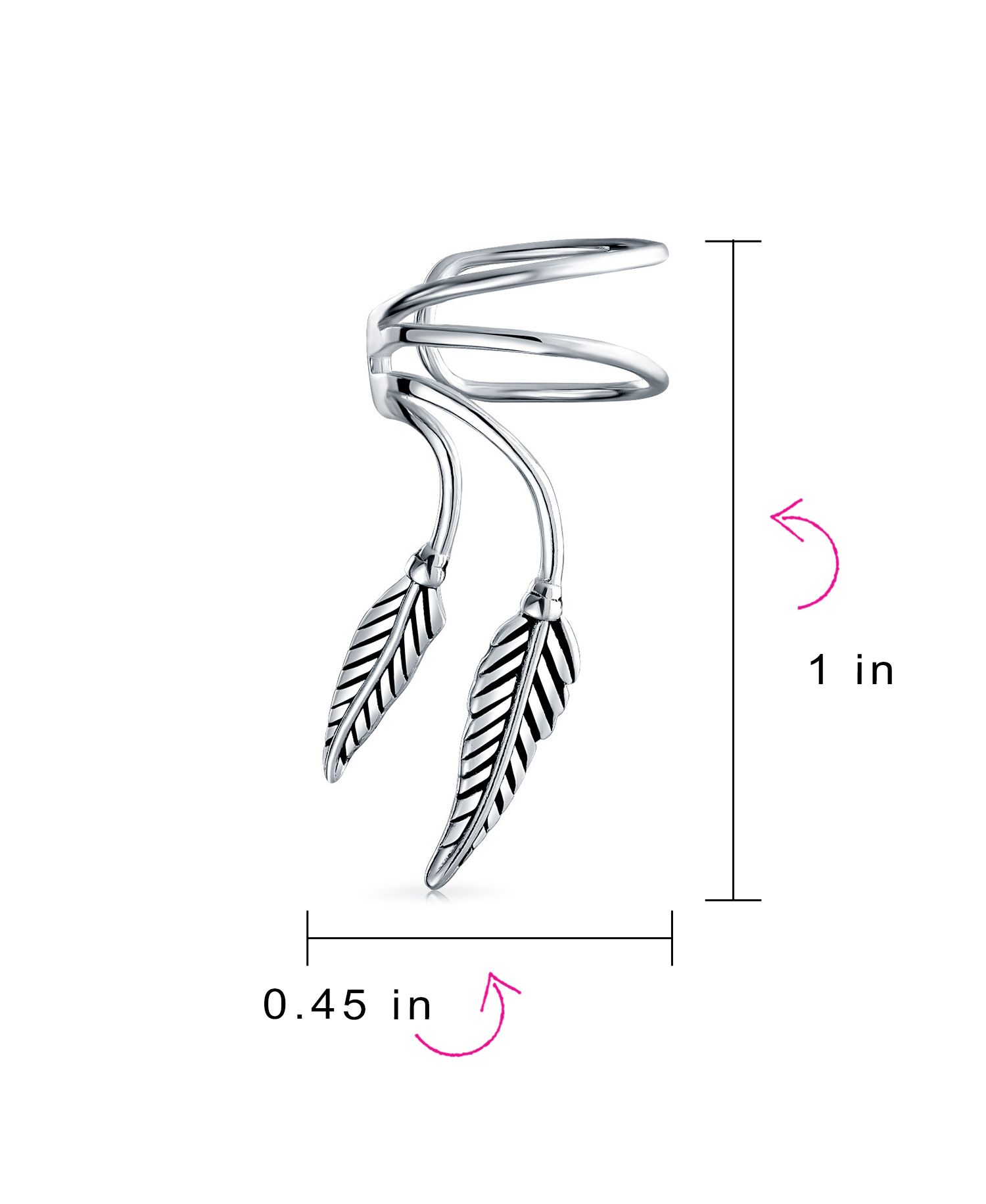 Double Feather Leaf Cartilage Ear Cuffs Earrings Oxidized Sterling Silver