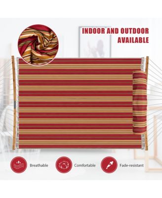 Hammock w/ Pillow Curved Bamboo Spreader Bar Chain Portable Indoor Outdoor