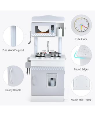 Kids Kitchen PlaySet Pretend Wooden Play Kitchen with IceDispenser&Stovefor Toddler