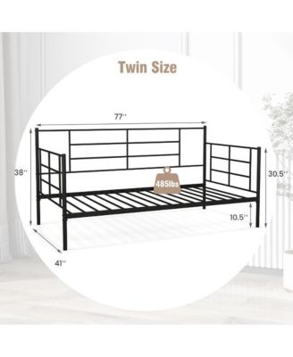 Twin Size Metal Daybed Sofa Bed Frame with Armrests and Backrest