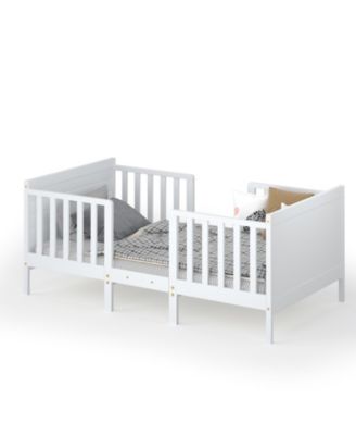 2-in-1 Convertible Kids Bed with Guardrails and Wooden Frame for Safe Sleeping