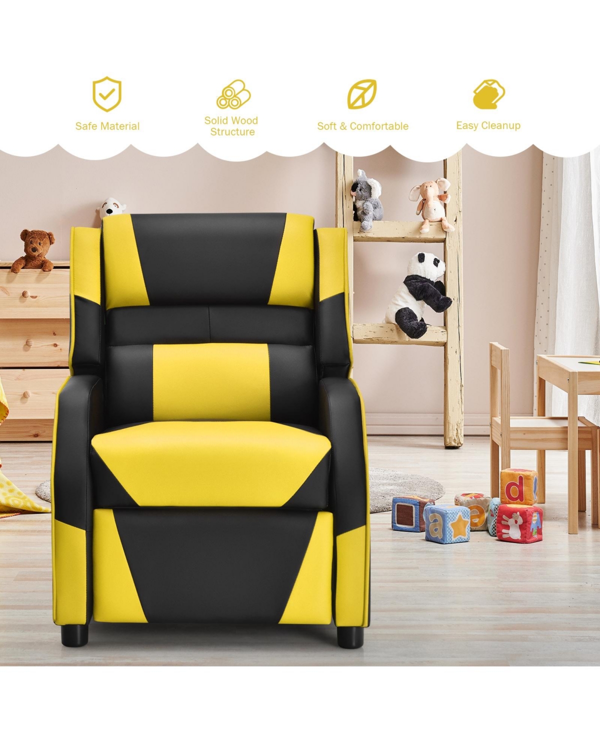 Slickblue Kids Youth Pu Leather Gaming Sofa Recliner with Headrest and Footrest