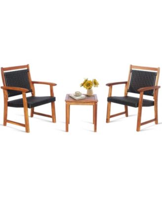 3 Pieces Rattan Bistro Set with Acacia Wood Frame for Garden