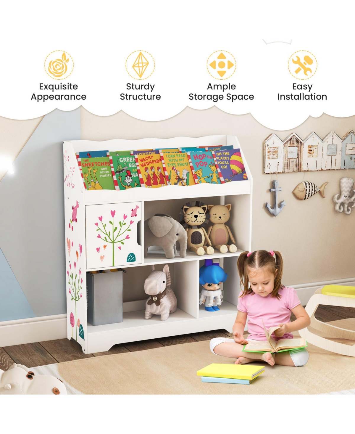 Slickblue Kids Toy Storage Organizer with Book Shelf and Storage Cabinet