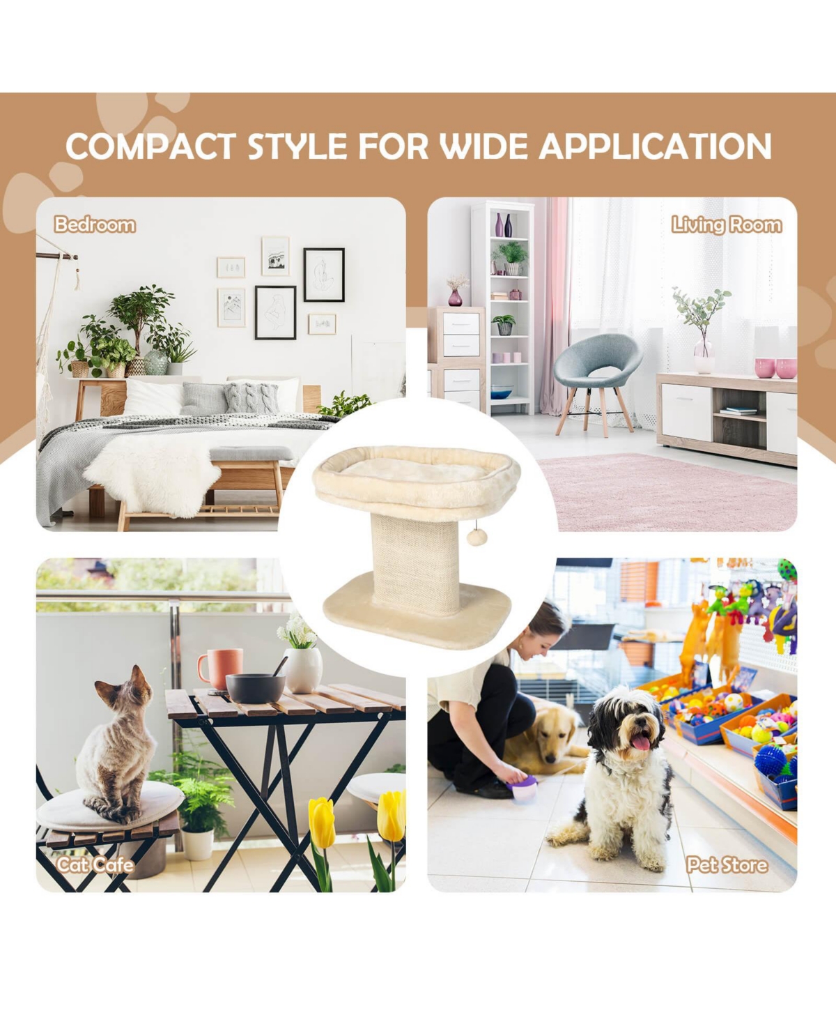 Slickblue Modern Cat Tree Tower with Large Plush Perch and Sisal Scratching Plate