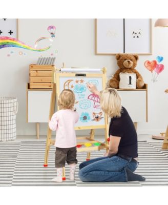 Kids Art Easel with Paper Roll Double-Sided Regulable Drawing Easel Plank