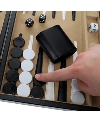 Black Leatherette Backgammon Set, 14.75 x 9.75 in. closed