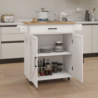 Rolling Kitchen Trolley Cart with Shelves & Towel Rack