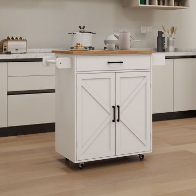 Rolling Kitchen Trolley Cart with Shelves & Towel Rack