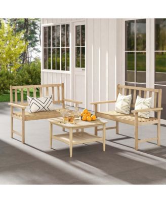 Teak Wood Garden Bench 2-Person Patio Bench with Backrest & Armrests