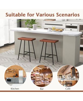 Set of 2 Industrial Saddle Stool Counter Height Bar Stool Dining Pub Chair w/ Metal Frame