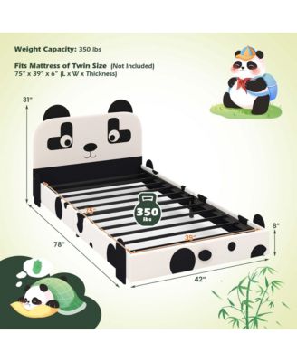 Twin Size Kids Bed Toddler Upholstered Low Profile Bed Frame with Panda Headboard