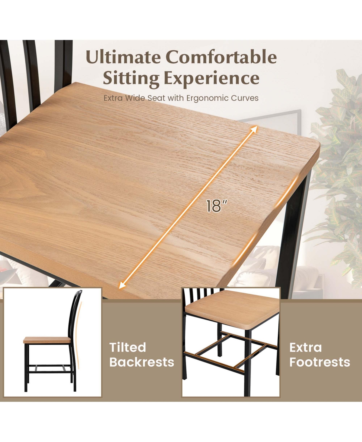 Costway Dining Chairs Set of 2 High Back Navy Chairs Metal Frame Footrests Kitchen