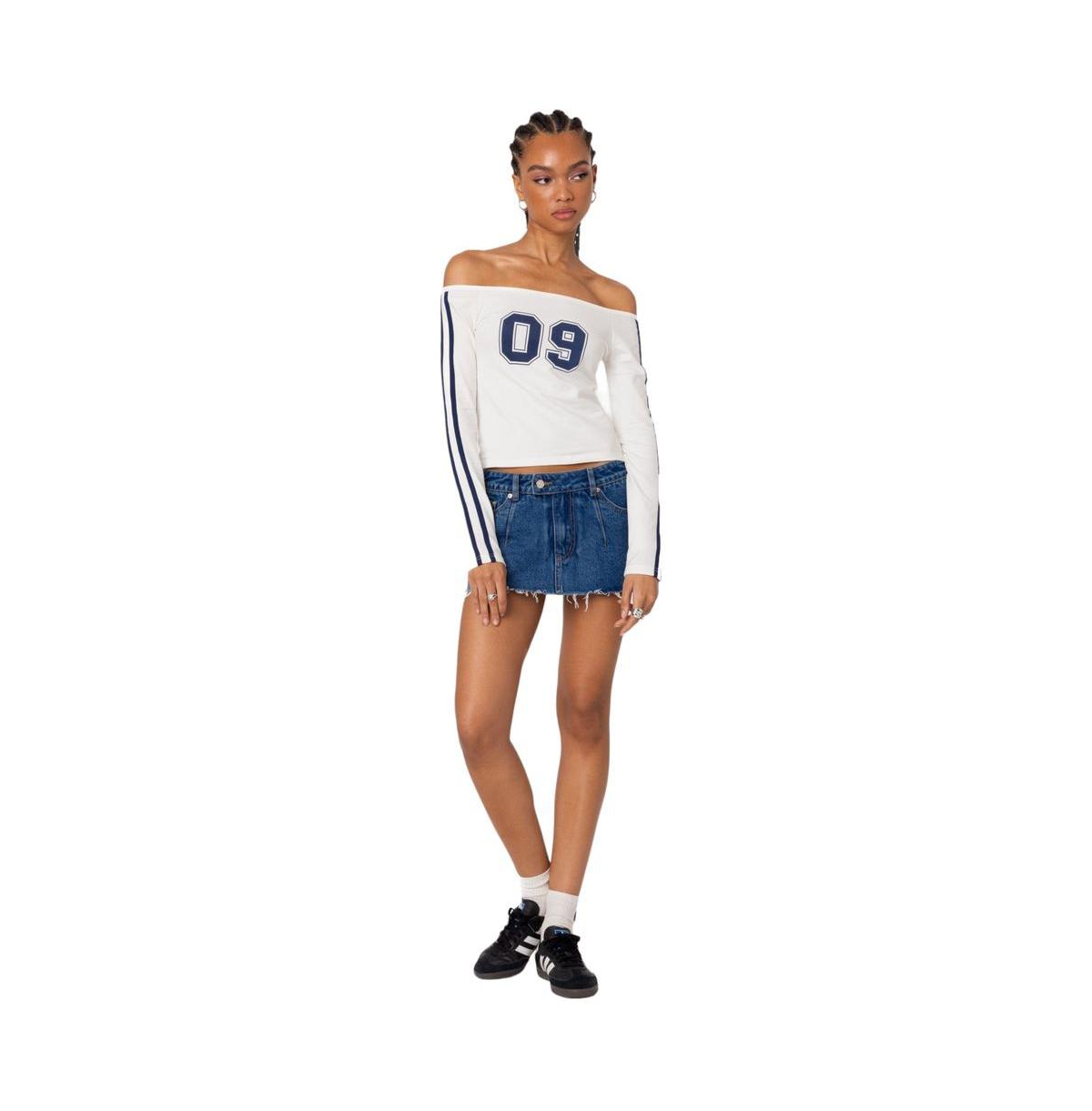 Edikted Women's 90'S Off Shoulder Long Sleeve T Shirt