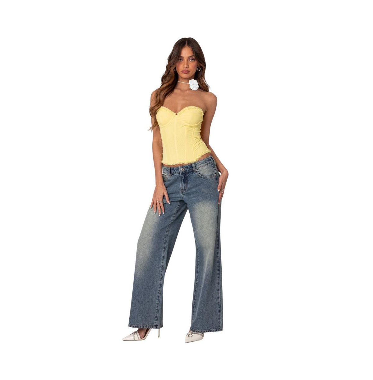 Edikted Women's Magda Low Rise Acid Wash Jeans - Blue-vintage-washed