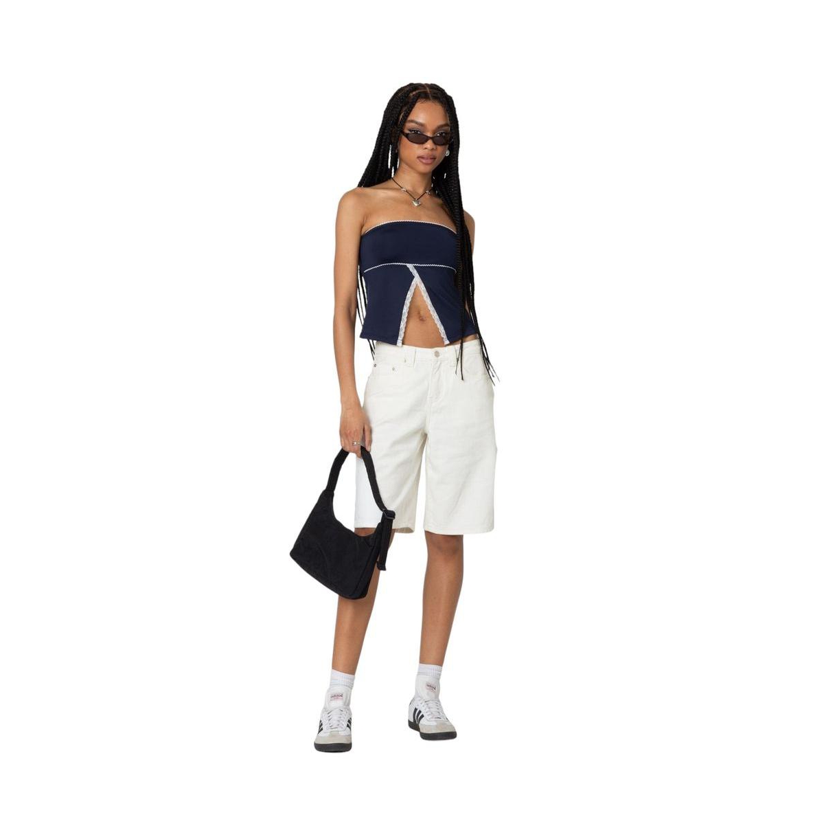 Edikted Women's Lace Trim Split Front Tube Top