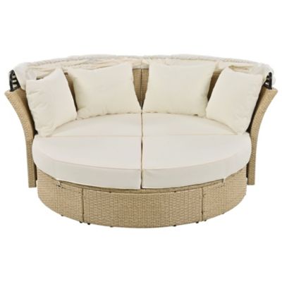 Outdoor Wicker Daybed with Canopy & Pillows