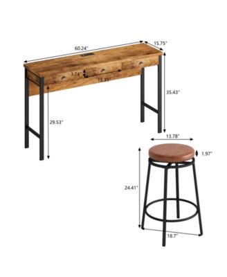 Streamdale 3-Drawer Dining Table Set with Outlets & Bar Stools