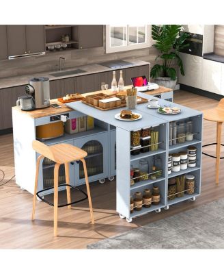 Streamdale Portable Kitchen Island with LED Lights & Storage