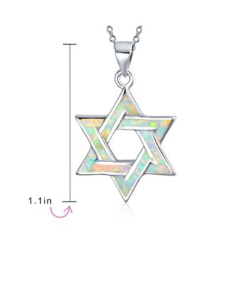 Hanukkah Magen Judaic White Synthetic Opal Inlay Star Of David Pendant Necklace Bat Mitzvah Sterling Silver
