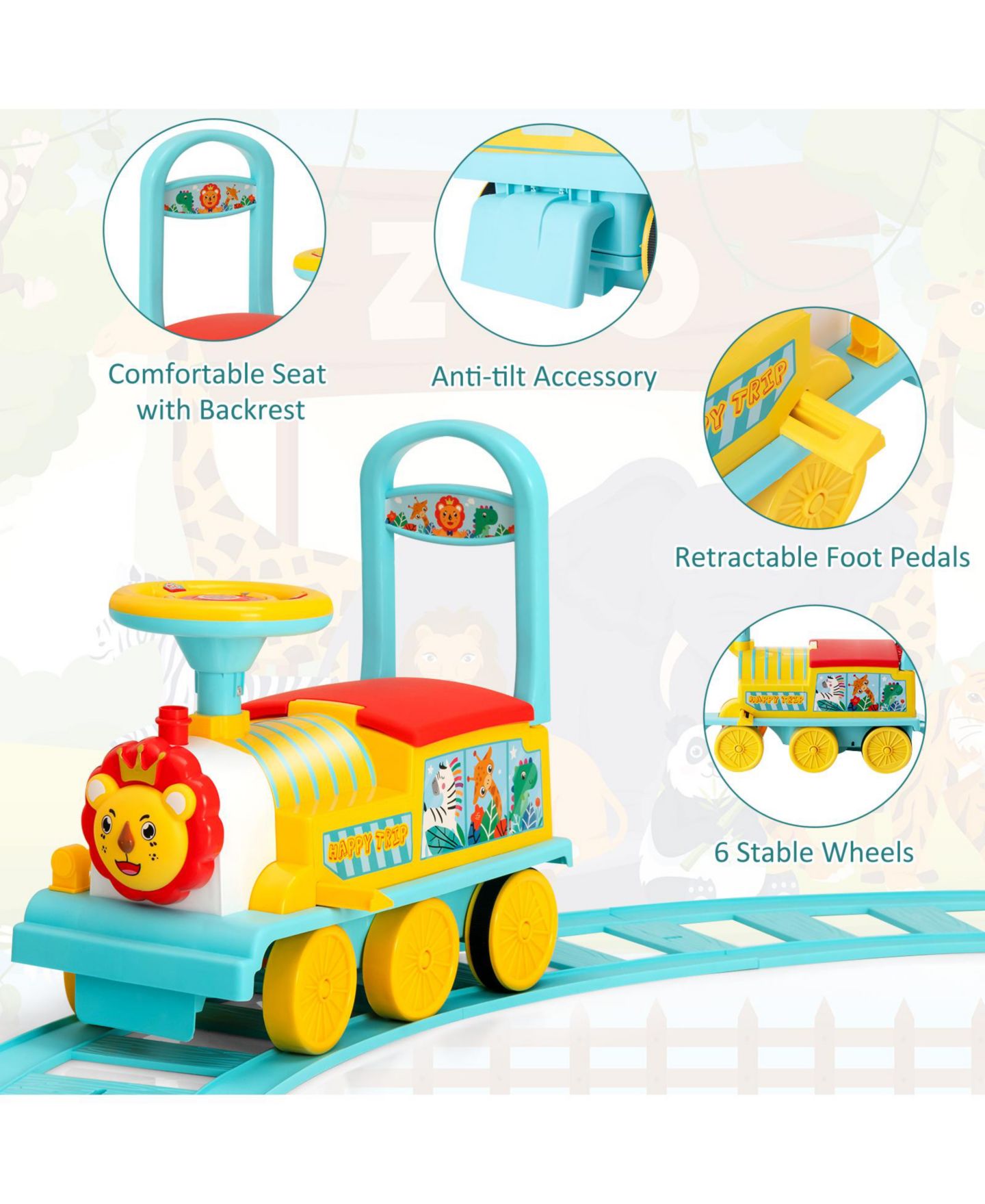 Детская игрушка Costway 6V Electric Train Ride-On Toy with 16 Tracks, Music & Lights, Ages 3+, цвет: Синий — фото 7