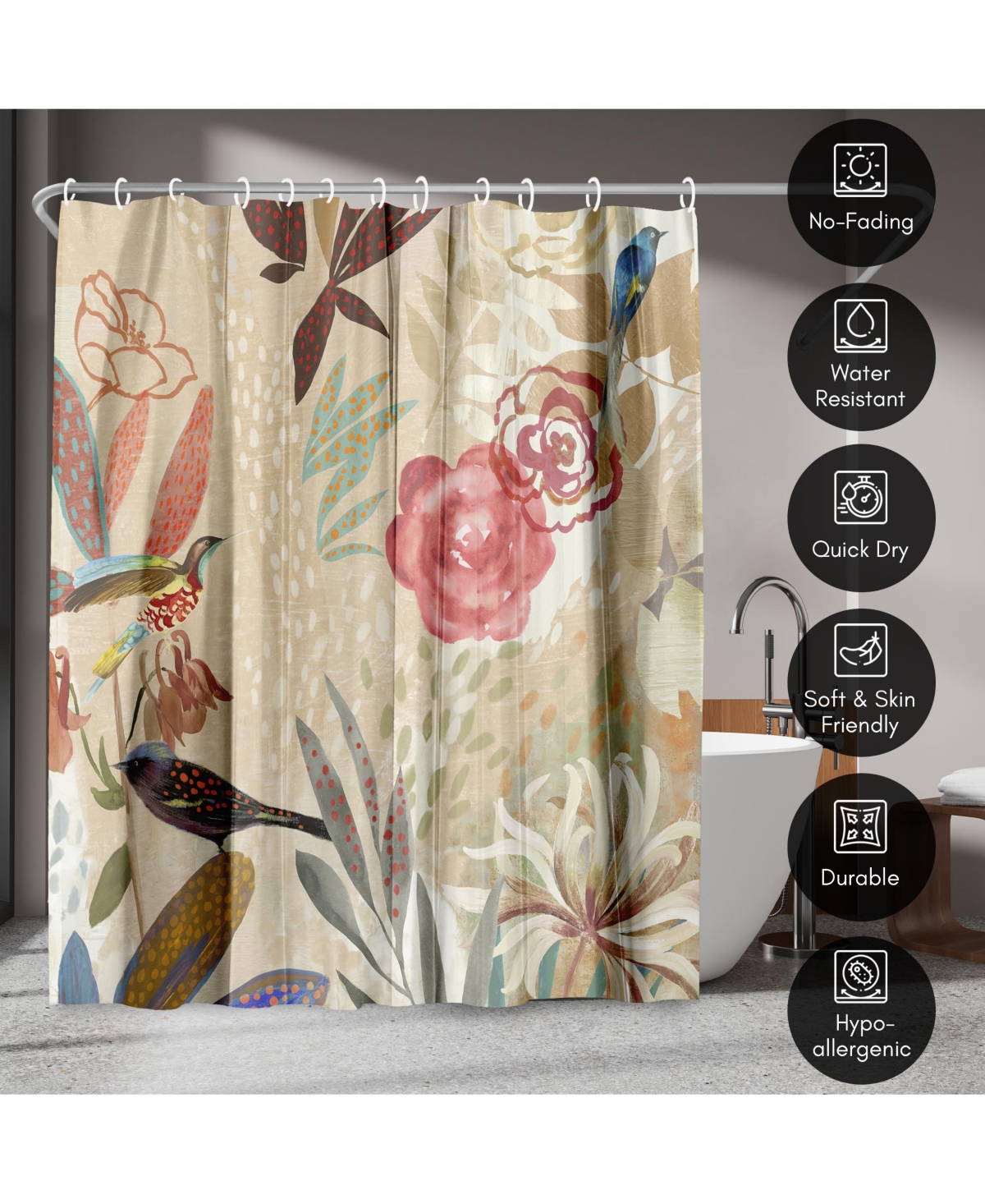 Americanflat 71x74 Floral Shower Curtain - Where The Passion Flower Grows I by Pi Creative Art