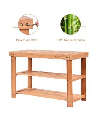 2-Tier Bamboo Shoe Bench Storage Racks Seat Organizer Entryway Hallway