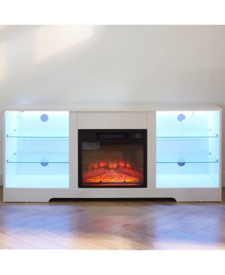 Modern Electric Fireplace TV Stand with Glass Shelves