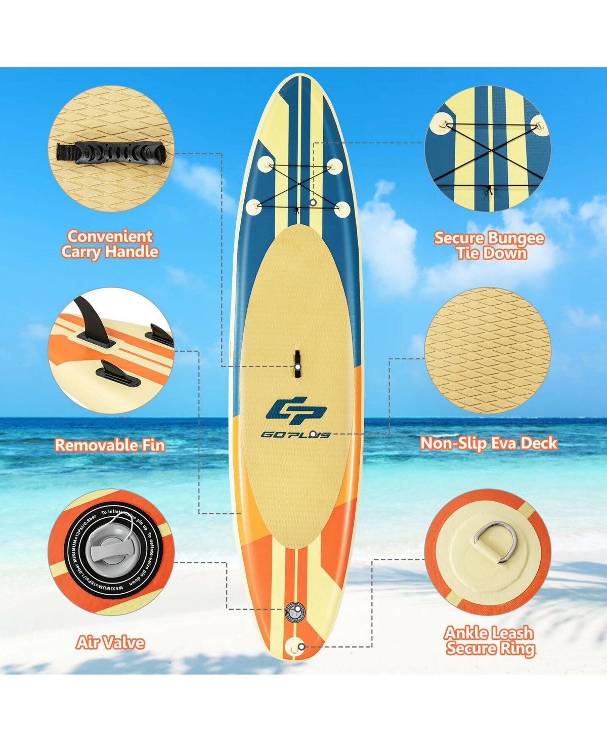 Costway 10.5ft Inflatable Stand Up Paddle Board Surfboard with Bag Aluminum Paddle Pump