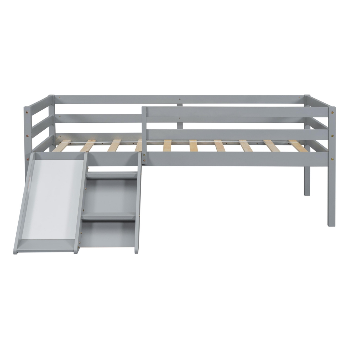 Streamdale Furniture Low Loft Bed With Slide, Ladder, Safety Guardrails, No Box Spring Needed,- Grey