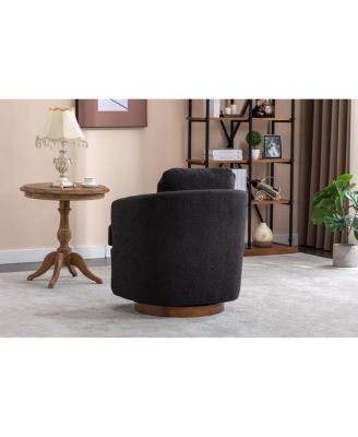 Black Boucle Swivel Accent Chair with Wood Base