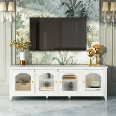  Antique White TV Cabinet with Glass Door